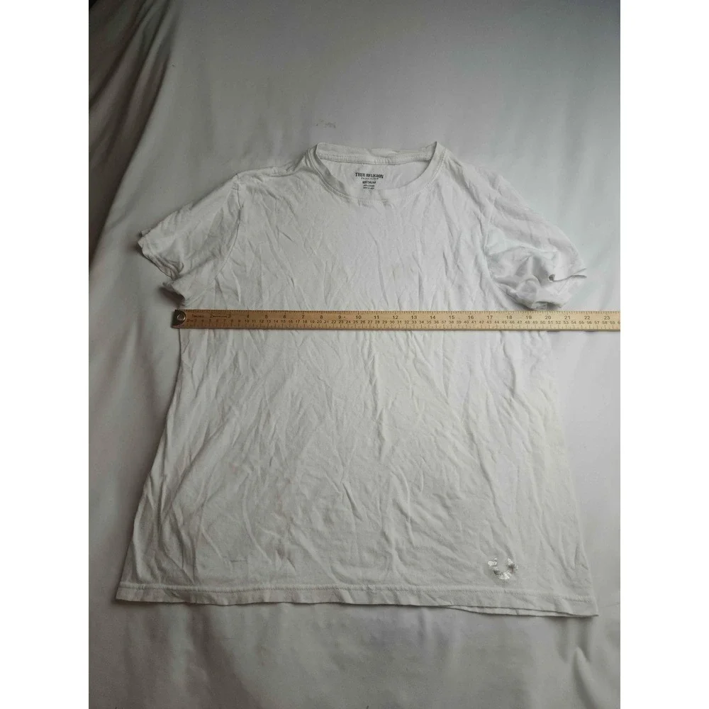 True Religion Mens White Short Sleeve Crew Neck T-Shirt Silver Logo Size Medium